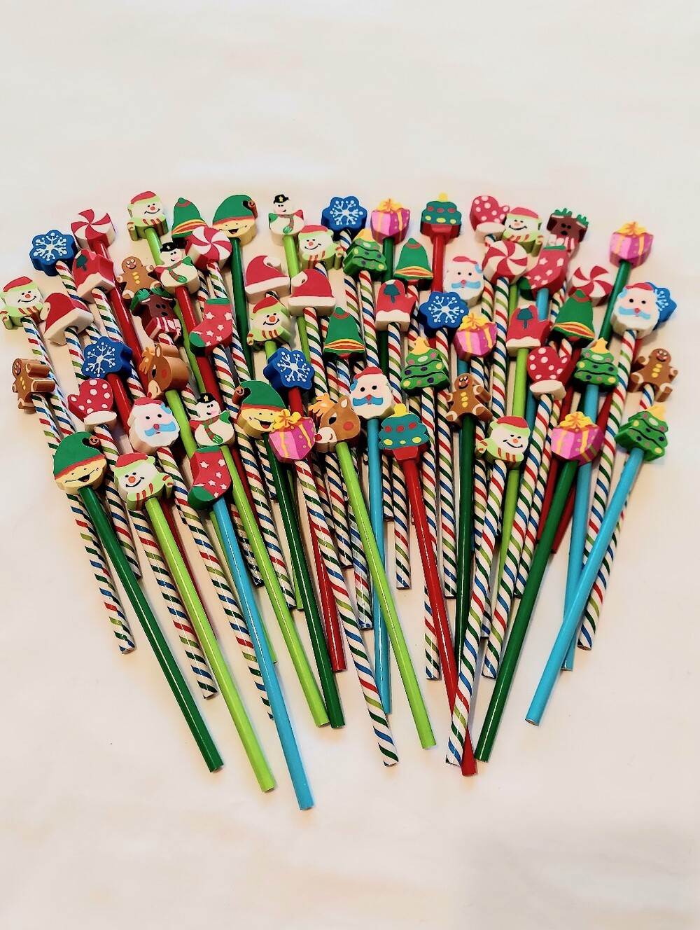 Festive Holiday Pencil Sets (60) Various Colored Pencil w/Charactor Erasers NWOT
